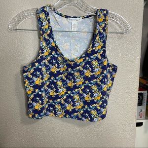 Blue Floral Cropped Tank Top